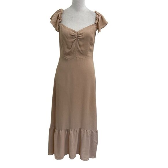 Reformation Off-the-Shoulder Crepe Ruffle Midi Dress Blush Pink size 6 Petite - Picture 1 of 8